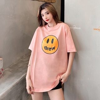 2023 Drew Smile Justin Bobber เสื้อยืดลําลองสําหรับผู้ชายผู้หญิงแขนสั้นคอกลมสีแดงทรงหลวม