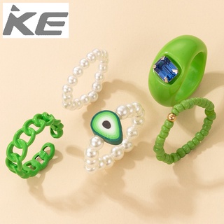 Accessories Avocado Pearl Ring Set of Five Beaded Resin Ring Set for girls for women low price