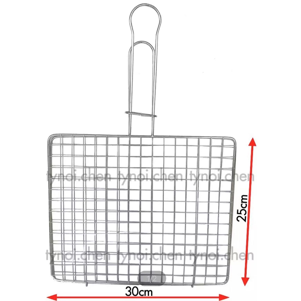 TK  30*25cm ตะแกรงสแตนเลสสำหรับปิ้งย่างอาหารแบบมีด้ามจับ