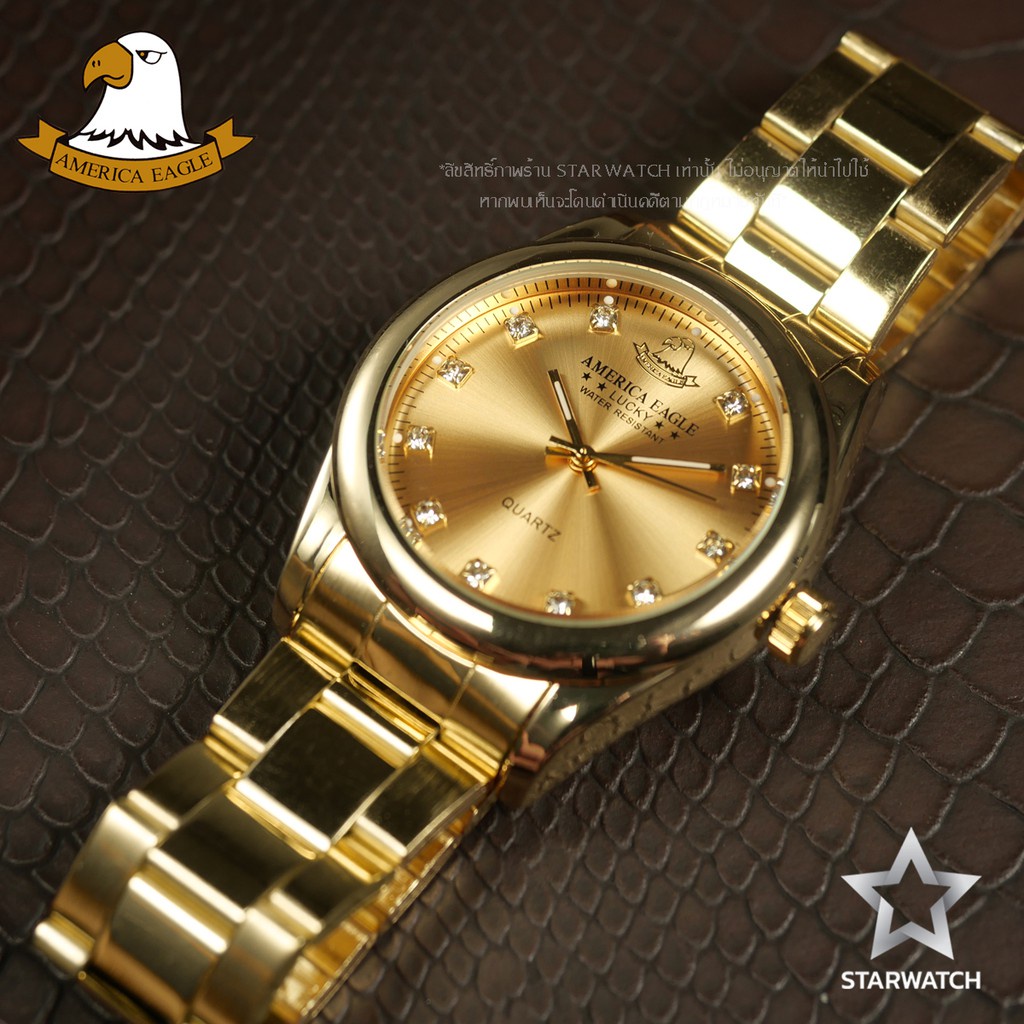✳❦AMERICA EAGLE นาฬิกาข้อมือผู้ชาย สายสแตนเลส รุ่น SW8003G – GOLD/GOLD