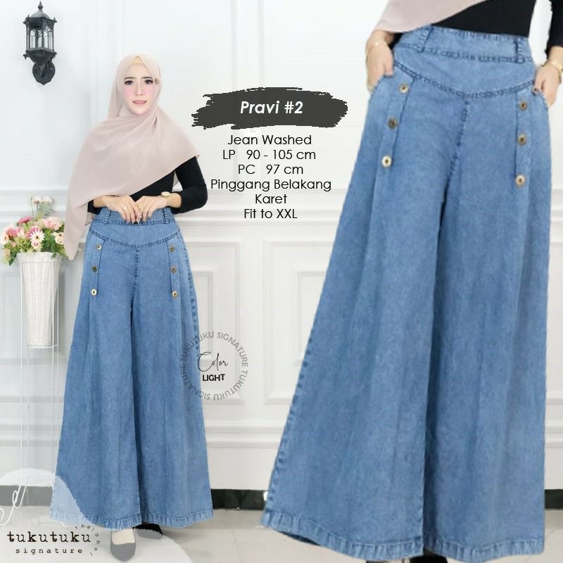 Tuku Tuku Pravi Jumbo Size Women& 39;s Jeans Culottes with Stick-On Button Application.