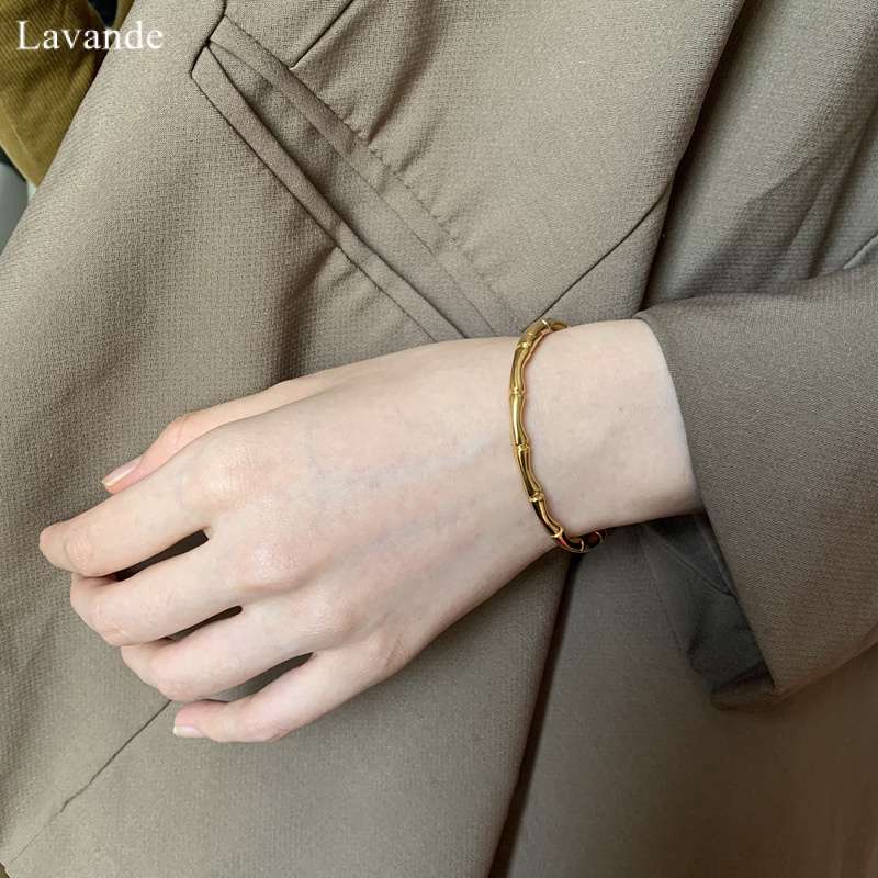 LAVANDE ไทเทเนียมเหล็กสร้อยข้อมือหัวเข็มขัดไม้ไผ่ไม่อบ Niche Design แฟชั่นอารมณ์ Retro สร้อยข้อมือหญิง 65XP ราคา ถูกที่สุด ดีลบีเคเค แกลเลอรีภาพที่ 5