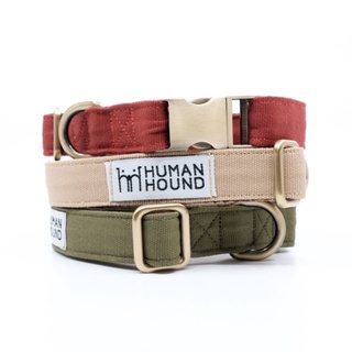 ปลอกคอสุนัข Human and Hound - Canvas collar Set2 - Brick red / Green moss / Beige