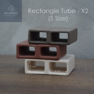 Rectangle Tube (S Size) - X2 ท่อเซรามิคสี่เหลี่ยมผืนผ้าขนาดเล็ก ต่อติดกัน 2 ช่อง สำหรับตกแต่งตู้ปลา บ้านสัตว์เลี้ยง