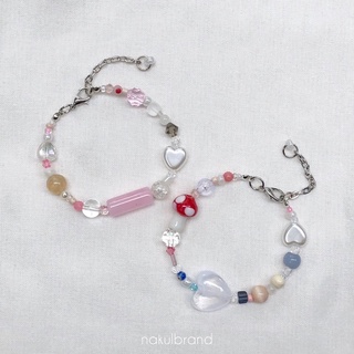 💕Pastel mushroom bracelet สร้อยข้อมือหินแทรกคริสตัล✨🫶