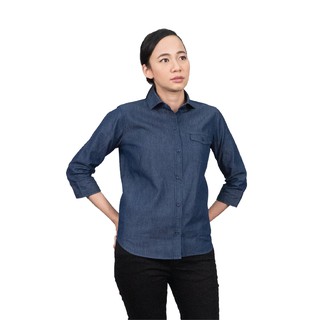 Han&amp;Co.Indigo Work Shirt 3/4 Sleeve-Indigo Blue เสื้อเชิ้ตแขน3/4สีIndigo Blue(สีน้ำเงินเข้ม) (Women)