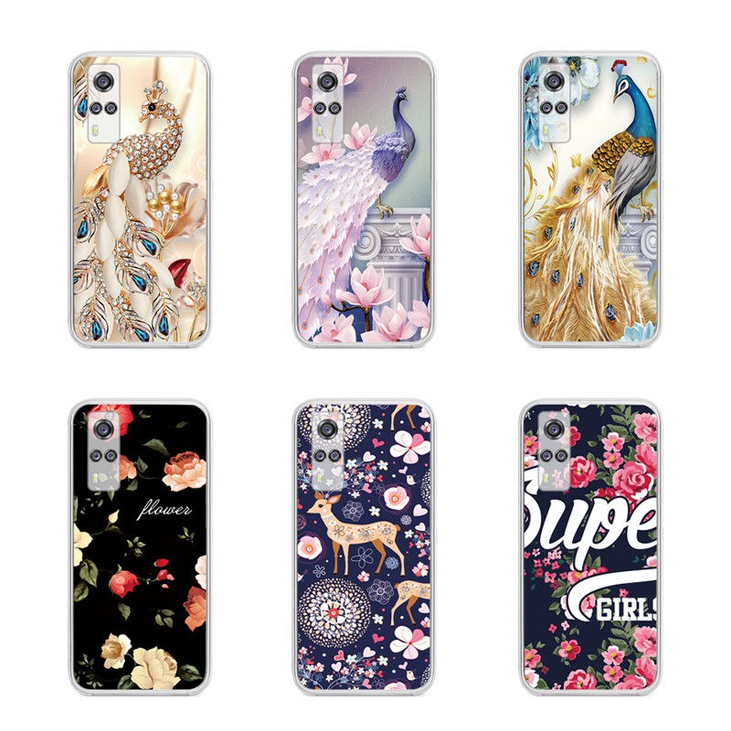 เคส VIVO Y21 Y21s Y33s Y21T Y32 Y51 2020 Y31 Y51A Y72 Y52 4G 5G 2021Case flower & peacock Soft TPU Silicone Cover Casing เคสซิลิโคน