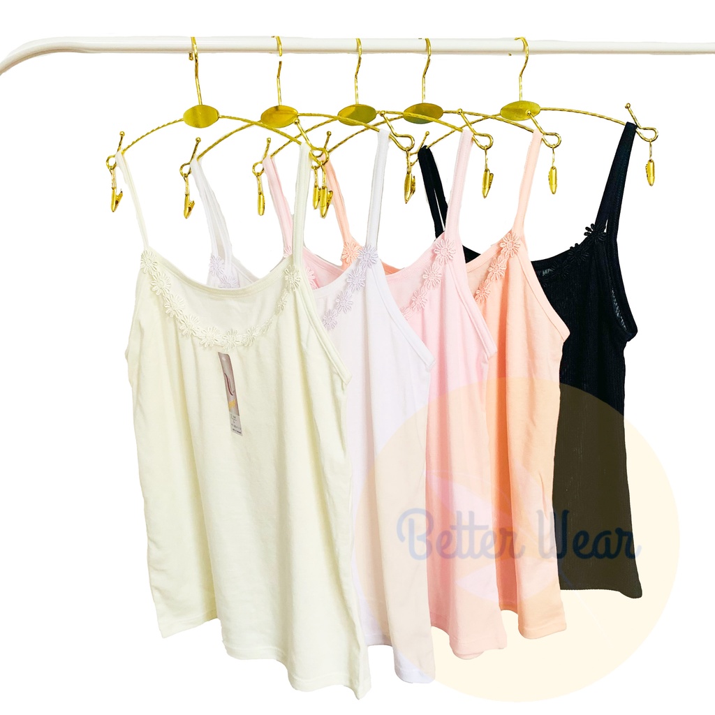 Fairy A52 เสื้อซับในสายเดี่ยว คอปักลายดอก ไซส์ใหญ่ L -XL