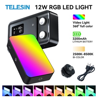 Telesin ไฟวิดีโอ RGB 3200mAh พร้อมหน้าจอแสดงผล LED Vlog ไฟเซลฟี่ สําหรับสมาร์ทโฟน GoPro DJI Action Camera