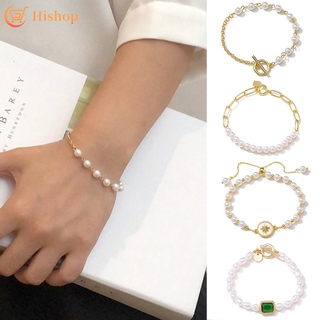 IFME สร้อยข้อมือมุกสีทองปรับได้สไตล์เกาหลีสําหรับผู้หญิง