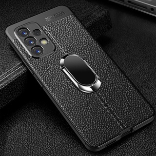 เคสโทรศัพท์ Samsung Galaxy A53 A13 A23 LTE A73 A33 A03 A03S A52S A52 M23 M33 S22+ Ultra 5G 4G Casing with Magnet Ring Stand Holder Slim PU Leather Soft Black Men Phone Case Shockproof Cover เคส