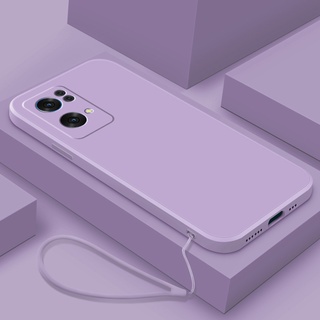 Oppo Reno 8 Pro 7 Pro 5G 6Z 5 Reno8 6 Pro 5Z 5F Reno7Z 5G เคสยางซิลิโคนเหลว ขอบตรง + สายคล้อง TPU เคลือบด้าน เคสกันกระแทก