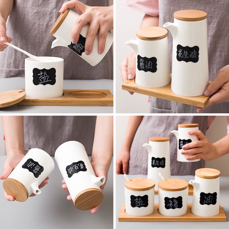 สติ๊กเกอร์กระดาษคราฟท์น้ำตาล/ดำสําหรับติดขวดเครื่องปรุงต่างๆ 15 ดวง พร้อมส่ง