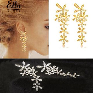 เครื่องประดับ Rhinestone Long Snowflake Flower ตุ้มหูดอกไม้ Ear Stud