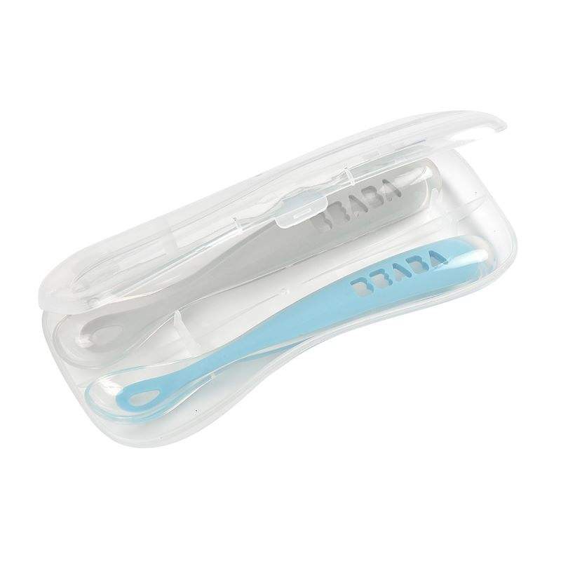 BEABA ชุดซิลิโคน 1st stage ด้ามยาว 2 ชิ้น Set of 2 1st age silicone spoons -BLUE/GREY