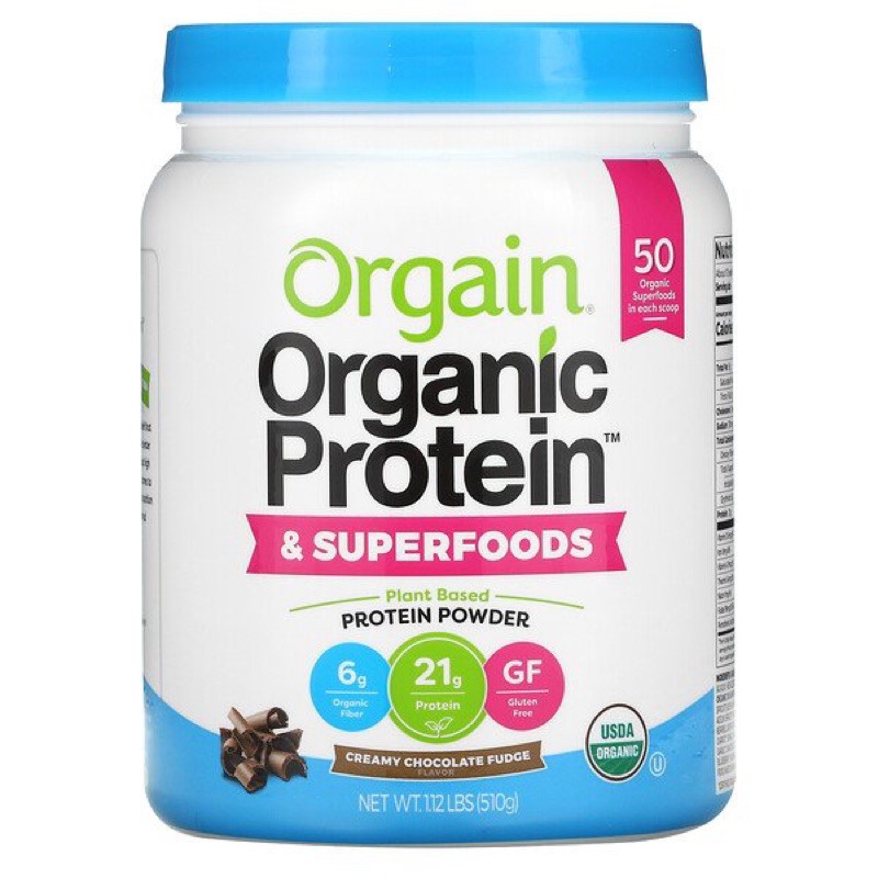 ✨Pre Order✨NEW⚡️ Orgain, Organic Protein &amp; Superfoods Powder, Plant Based, Creamy Chocolate Fudge, 1.12 lbs (510 g)