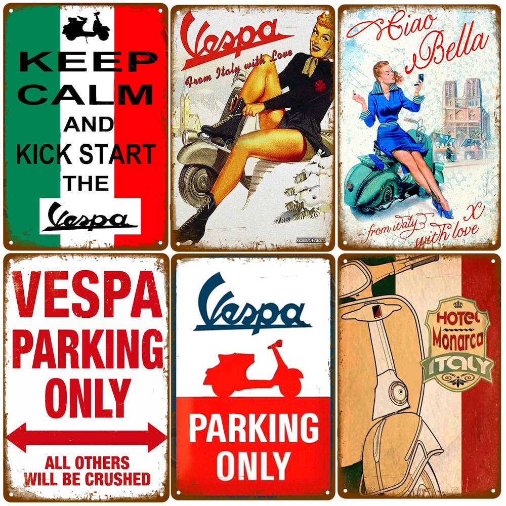 Vespa ที่จอดรถเท่านั้น Vintage โลหะป้ายดีบุก Home Cafe โรงรถรถจักรยานยนต์ Billboard Wall Art โปสเตอร