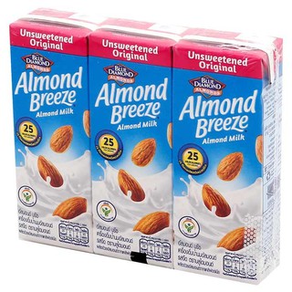 Blue Diamond Almond Breeze Almond Unsweetened บลูไดมอนด์ อัลมอนด์ บรีซ นมอัลมอนด์ สูตรไม่หวาน 180ml. แพ็ก 3