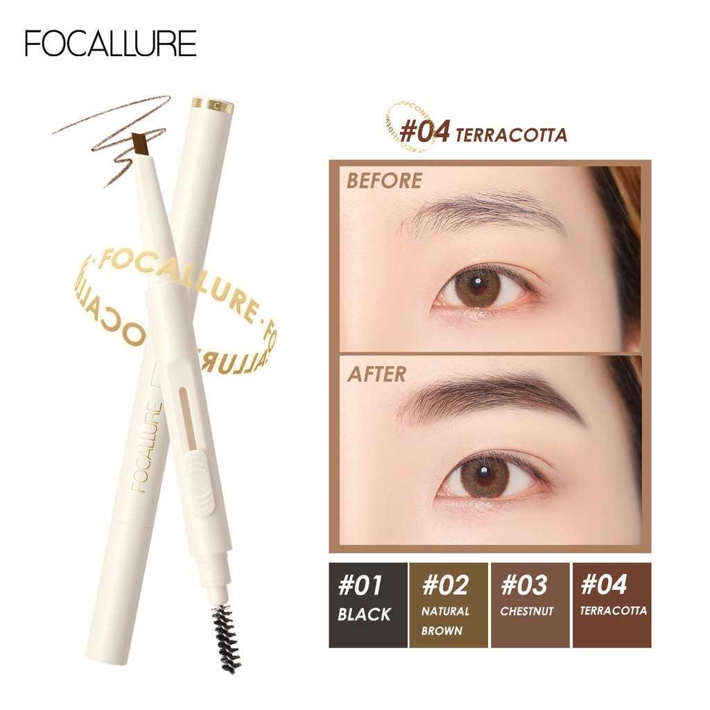 Focallure ดินสอเขียนคิ้วแบบเลื่อน High Pigment Firm & Smooth Pen Nip Long Lasting Waterproof Eye Makeup