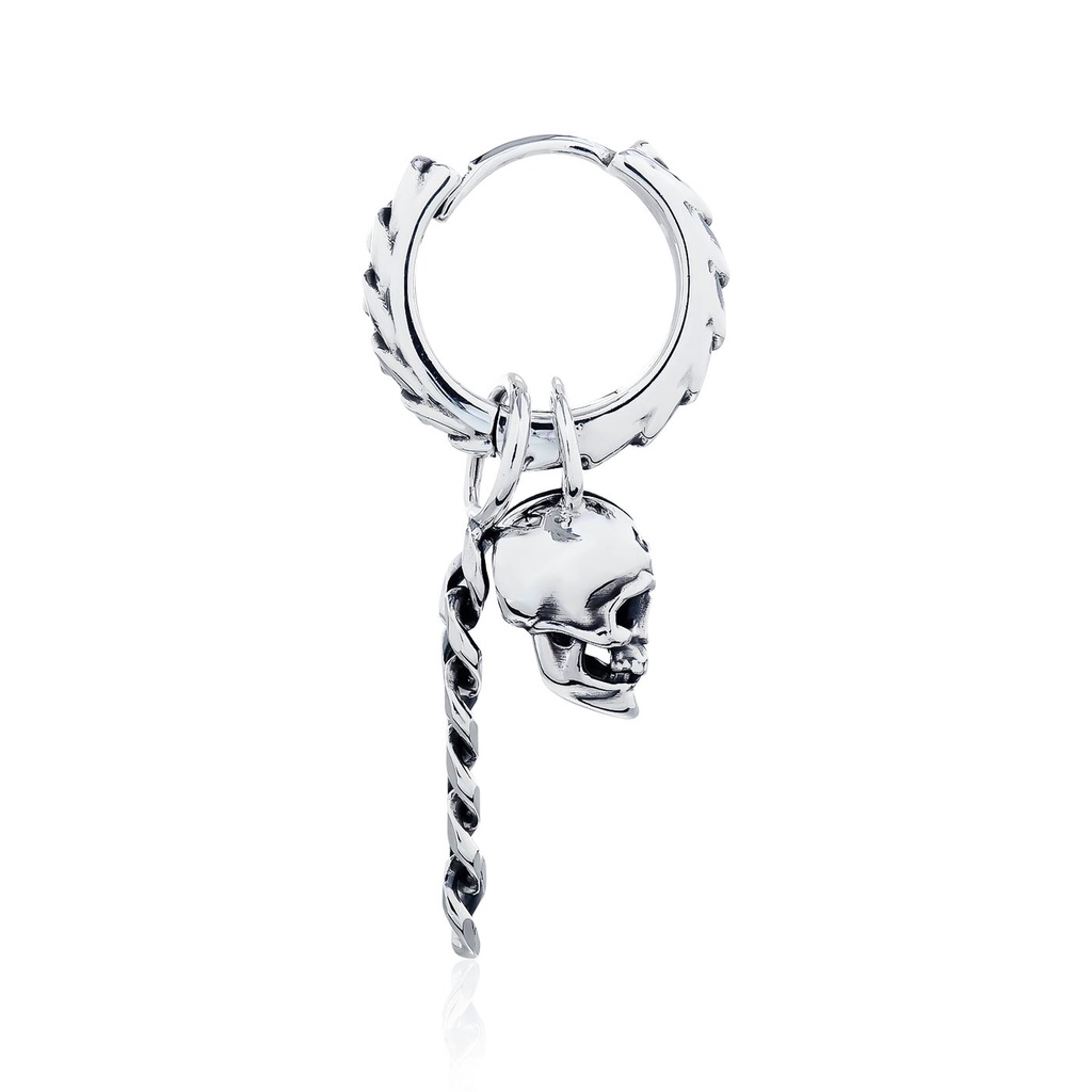 The Ultimate Skull - Rebirth Huggie set ต่างหูเงินแท้ 925 แบบห่วงพร้อมชาร์มกระโหลก แกะมือ **ขายเป็นชิ้น/ข้าง