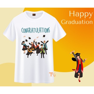 เสื้อยืดรับปริญญา ลายบัณฑิต congratulations แสดงความยินดี สีขาว เนื้อผ้านุ่ม ใส่สบาย ไม่ยับง่าย สกรีนสีคมชัด