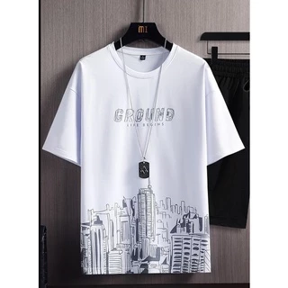 MR-DEER ชุดเซต2 ชิ้นผู้ชาย เสื้อยืดคอกลมเเขนสั้น สกรีนลาย กางเกงขาสั้น รุ่น 66222