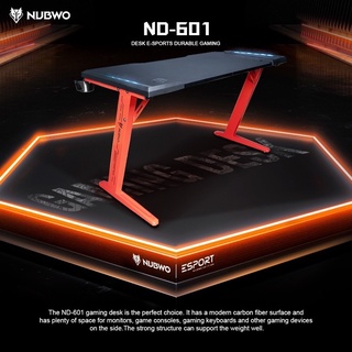 NUBWO ND-601 Gaming Desk โต๊ะเกมมิ่งคอมพิวเตอร์มีไฟ LED ปรับไฟได้ 4 โหมด มีที่วางแก้ว,คล้องหูฟัง ประกัน 1 ปี