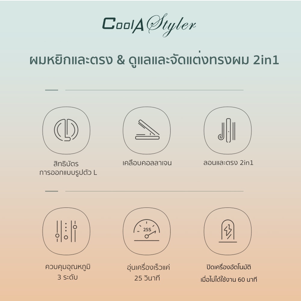 Coolastyler High-end series เครื่องหนีบผม 2IN1 เครื่องม้วนผม ใหม่ แกนม้วนผม ไอออนลบปกป้องเส้นผม  ร้อนเร็ว12S มอก. รูปที่ 4