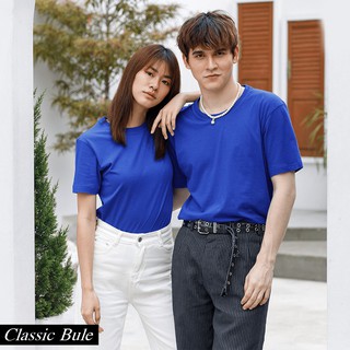 พิมพ์นิยม ® เสื้อยืดพร้อมส่ง !! Cotton100% No.32 Semi (คอกลม/คอวี) 📣📣 เสื้อยืดสีพื้น Pacific Blue (สีฟ้า) 📣📣