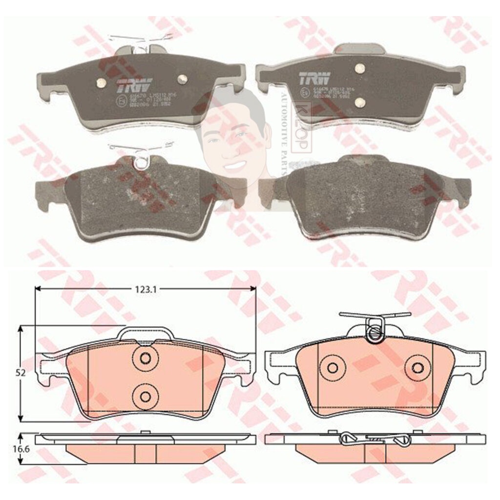 GDB2086 ผ้าเบรค-หลัง(TRW) (เนื้อผ้า COTEC) VOLVO V50 - (MW) 2.0L 2WD 03-12 - /VOLVO V40 T5S '13->