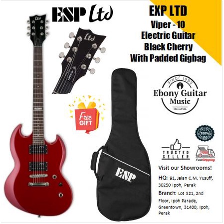 EXP LTD Viper - กีตาร์ไฟฟ้า 10, เชอร์รี่สีดําพร้อม Gigbag เบาะ