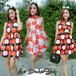 Dress คอเต่า ลายแอปเปิ้ล น่ารักมาใหม่3สีพร้อมส่งคะ