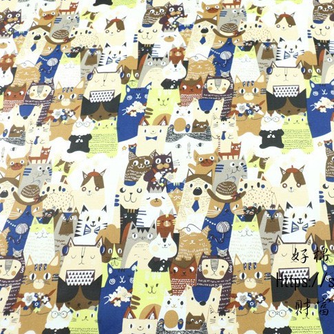 ผ้าคอตตอน 100% ทอทวิล หน้ากว้าง1.6 เมตร ตัดขายเป็นเมตร พิมพ์ลายลายแมว