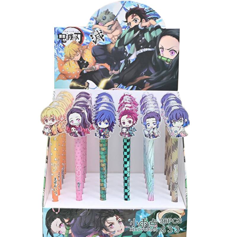 6pcs/lot ปากกาเจลลายการ์ตูนน่ารัก Anime Demon Slayer Kimetsu No Yaiba Kamado Tanjirou Nezuko Gel Pen Novelty 0.5mm Starry Blue Ink Pen for kids Gifts Student Stationery School Writing Office Supplies