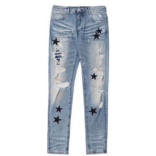 Amiri 2020 five-pointed star prime cowboy basic style ripped slim-fit jeans (สินค้าพร้อมส่ง) กางเกงยีนส์สลิมฟิตดาวห้าแฉก