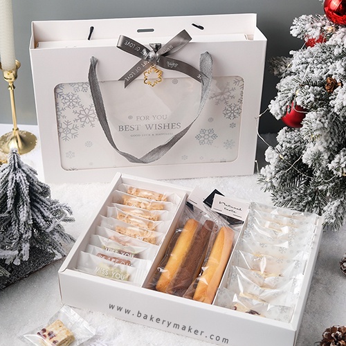 กล่องกระดาษ Snowflake * ไม่รวมโบว์ * / กล่องคุกกี้ คริสต์มาส For you Best wishes present Christmas กล่องของขวัญ