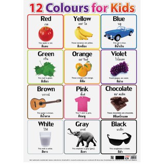 โปสเตอร์12สีสำหรับเด็ก (12 Colours For Kids) โปสเตอร์กระดาษ#EQ-035 โปสเตอร์สื่อการเรียนการสอน