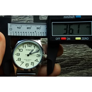 นาฬิกา Vintage มือสองญี่ปุ่น J-AXIS SCRIPT ระบบ Quartz ผู้ชาย ทรงกลม กรอบเงิน หน้าขาว หน้าปัด 36mm