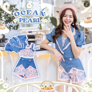 BLT BRAND การันตีเสื้อผ้าแบรนด์แท้ มินิเดรส เซท 3 ชิ้น เสื้อกางเกงสีน้ำเงิน OCEAN PEARL