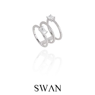 SWAN - Mini baguette Stones Ring แหวนเงินแท้ ฝังเพชรคิวบิกเซอร์โคเนีย cubic zirconia