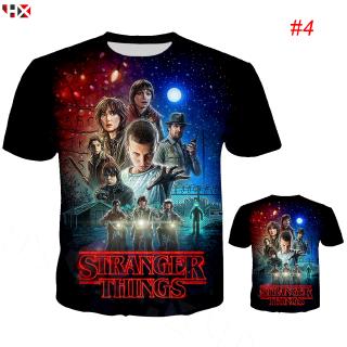 HX สเตรนเจอร์ ธิงส์ Stranger Things 3D พิมพ์แฟชั่นเสื้อยืดเสื้อเชิ้ตลายฤดูร้อนบนเสื้อยืด แขนสั้น