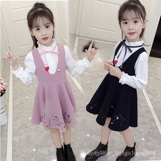 ⚡⚡🍒🍒ชุดเด็กผู้หญิง 2022 New Little Girl กระโปรงแขวน เสื้อเชิ้ตแขนยาวแฟชั่นชุดเด็กสองชิ้น