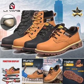 รองเท้าเซฟตี้หัวเหล็ก Leather Safety ShoesSteel Toe Cap Comfortable Breathable Boots-สีเหลือง/ดำ