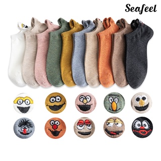 seafeel Cute Sesame Street Embroidery Low Cut Soft Elastic Cotton Couple Ankle Socks