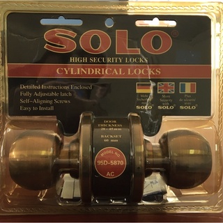 ลูกบิดประตูห้องนอนสแตนเลส/SOLOรมดำรุ่น95D-5870AC/28-45mm/ราคา290฿