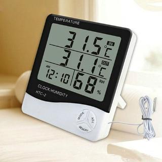 HTC-2 Home เครื่องวัดอุณหภูมิไฮโกรมิเตอร์ในร่มกลางแจ้ง Weather Station LCD Digital Temperature Humidity Meter พร้อมนาฬิกา