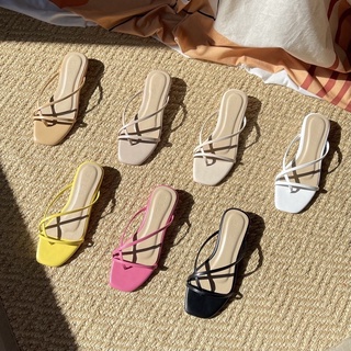 Ribbin sandals รองเท้าแตะสวม ส้นสูง1นิ้ว พร้อมส่ง กดสั่งได้เลยค่ะ (Wila shoes)