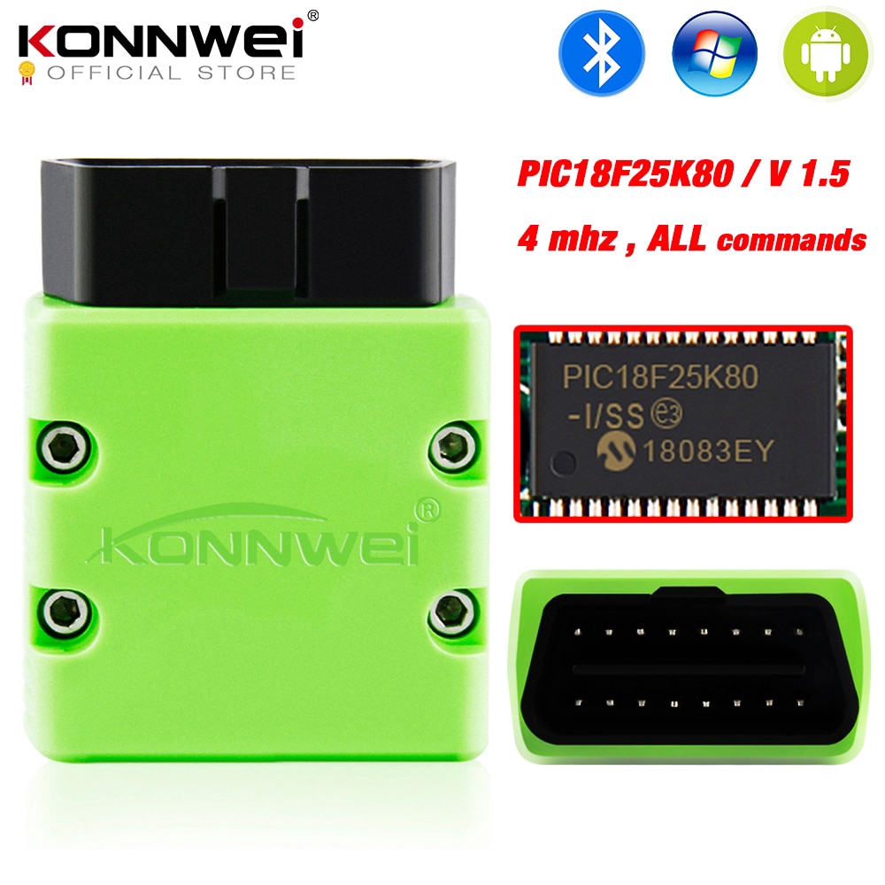 KONNWEI ELM327 V1.5 OBD2 เครื่องสแกนเนอร์ KW902 บลูทูธ Autoscanner PIC18f25k80 MINI ELM 327 OBDII KW