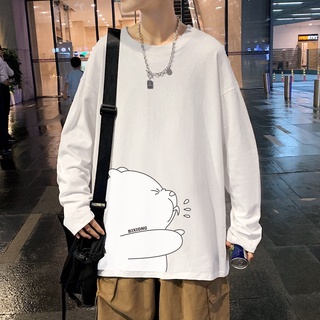 เสื้อยืดแขนยาวพิมพ์ลายการ์ตูนน่ารักขนาดใหญ่สําหรับผู้ชาย