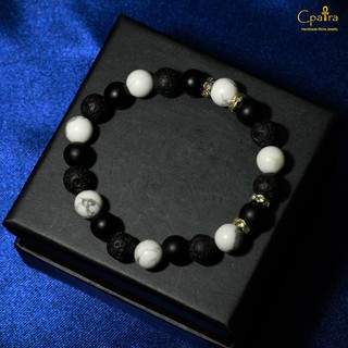 กำไลหิน 8 มิล  หินนำโชค Onyx &amp; Howlite &amp; Lava เสริมดวง